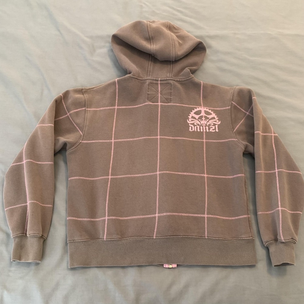 Damzl Hoodie Womens Medium Brown Pink Full Zip Feminize The Machine Graphic - Picture 7 of 9